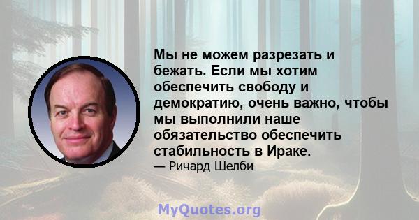 Мы не можем разрезать и бежать. Если мы хотим обеспечить свободу и демократию, очень важно, чтобы мы выполнили наше обязательство обеспечить стабильность в Ираке.