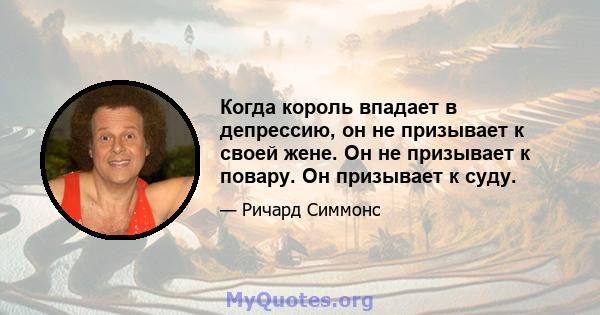 Когда король впадает в депрессию, он не призывает к своей жене. Он не призывает к повару. Он призывает к суду.