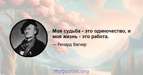 Моя судьба - это одиночество, и моя жизнь - это работа.