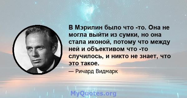 В Мэрилин было что -то. Она не могла выйти из сумки, но она стала иконой, потому что между ней и объективом что -то случилось, и никто не знает, что это такое.