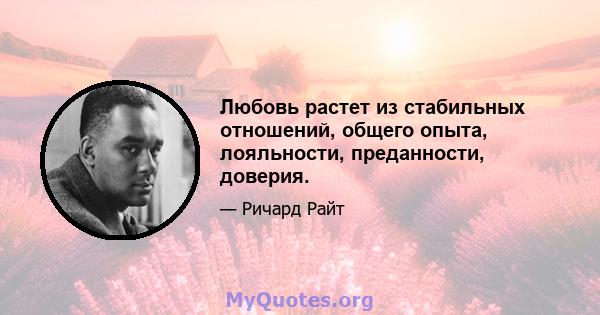 Любовь растет из стабильных отношений, общего опыта, лояльности, преданности, доверия.