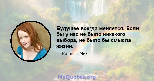 Будущее всегда меняется. Если бы у нас не было никакого выбора, не было бы смысла жизни.