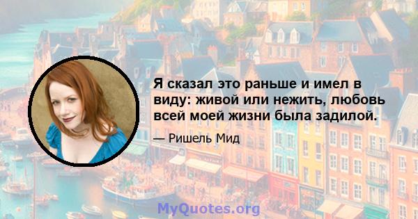 Я сказал это раньше и имел в виду: живой или нежить, любовь всей моей жизни была задилой.