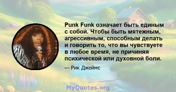 Punk Funk означает быть единым с собой. Чтобы быть мятежным, агрессивным, способным делать и говорить то, что вы чувствуете в любое время, не причиняя психической или духовной боли.