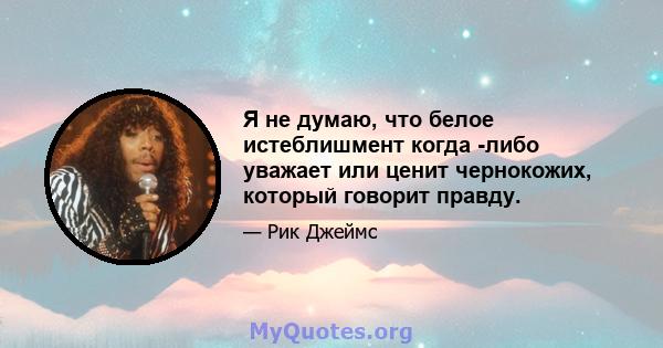 Я не думаю, что белое истеблишмент когда -либо уважает или ценит чернокожих, который говорит правду.