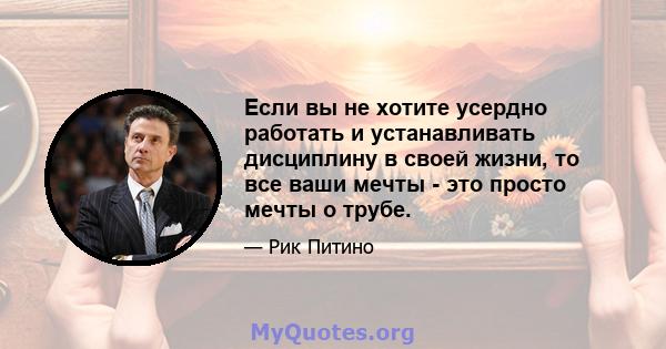 Если вы не хотите усердно работать и устанавливать дисциплину в своей жизни, то все ваши мечты - это просто мечты о трубе.