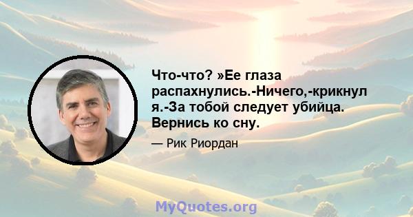 Что-что? »Ее глаза распахнулись.-Ничего,-крикнул я.-За тобой следует убийца. Вернись ко сну.