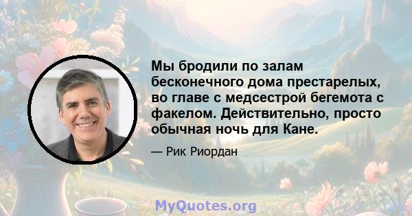 Мы бродили по залам бесконечного дома престарелых, во главе с медсестрой бегемота с факелом. Действительно, просто обычная ночь для Кане.