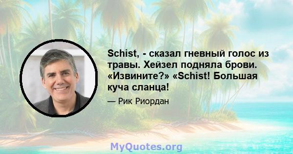 Schist, - сказал гневный голос из травы. Хейзел подняла брови. «Извините?» «Schist! Большая куча сланца!