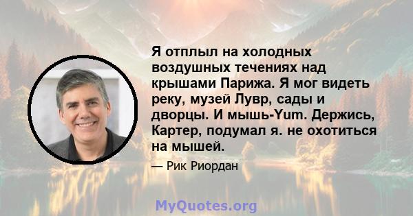 Я отплыл на холодных воздушных течениях над крышами Парижа. Я мог видеть реку, музей Лувр, сады и дворцы. И мышь-Yum. Держись, Картер, подумал я. не охотиться на мышей.