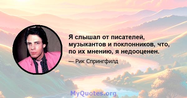 Я слышал от писателей, музыкантов и поклонников, что, по их мнению, я недооценен.