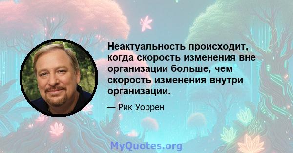 Неактуальность происходит, когда скорость изменения вне организации больше, чем скорость изменения внутри организации.