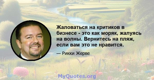 Жаловаться на критиков в бизнесе - это как моряк, жалуясь на волны. Вернитесь на пляж, если вам это не нравится.