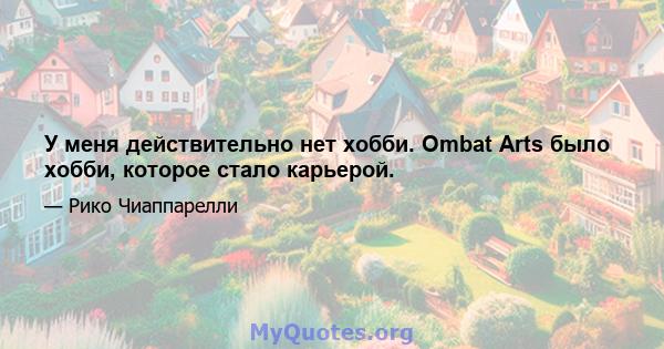 У меня действительно нет хобби. Ombat Arts было хобби, которое стало карьерой.