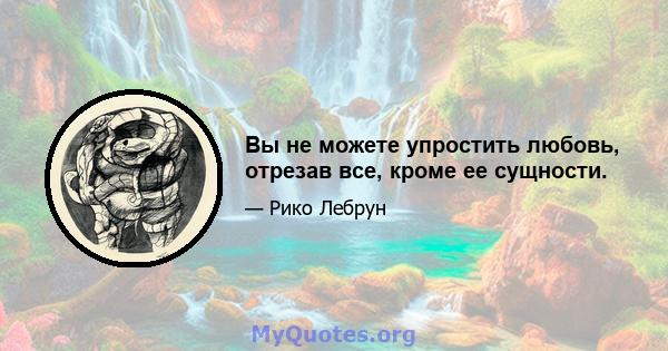 Вы не можете упростить любовь, отрезав все, кроме ее сущности.