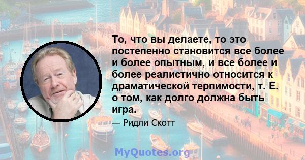 То, что вы делаете, то это постепенно становится все более и более опытным, и все более и более реалистично относится к драматической терпимости, т. Е. о том, как долго должна быть игра.