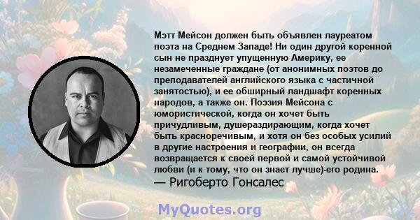 Мэтт Мейсон должен быть объявлен лауреатом поэта на Среднем Западе! Ни один другой коренной сын не празднует упущенную Америку, ее незамеченные граждане (от анонимных поэтов до преподавателей английского языка с