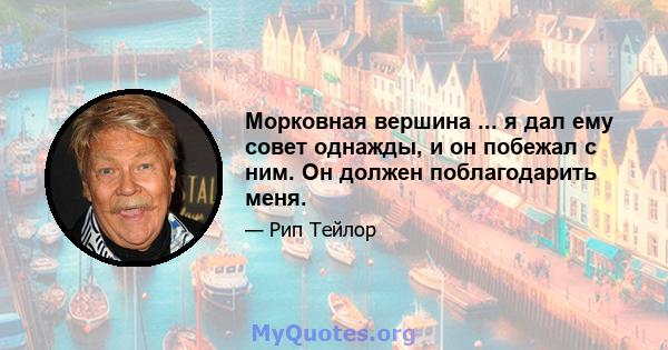 Морковная вершина ... я дал ему совет однажды, и он побежал с ним. Он должен поблагодарить меня.