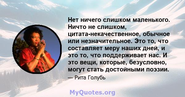 Нет ничего слишком маленького. Ничто не слишком, цитата-некачественное, обычное или незначительное. Это то, что составляет меру наших дней, и это то, что поддерживает нас. И это вещи, которые, безусловно, могут стать