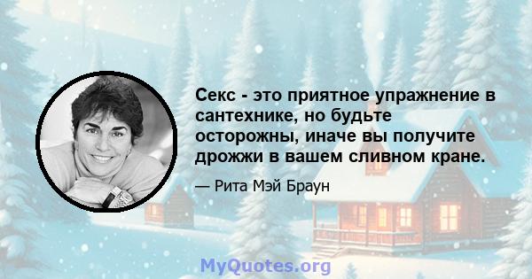 Секс - это приятное упражнение в сантехнике, но будьте осторожны, иначе вы получите дрожжи в вашем сливном кране.