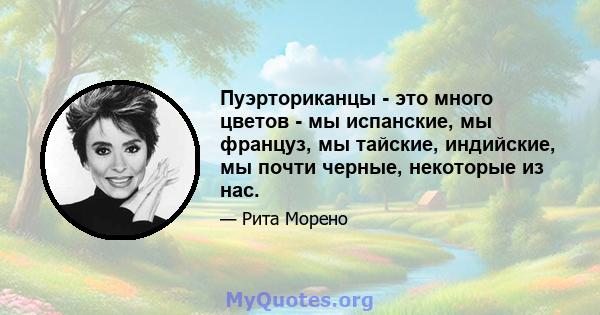 Пуэрториканцы - это много цветов - мы испанские, мы француз, мы тайские, индийские, мы почти черные, некоторые из нас.