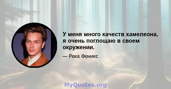 У меня много качеств хамелеона, я очень поглощаю в своем окружении.