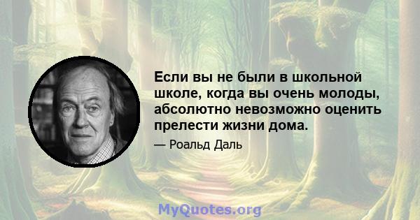 Если вы не были в школьной школе, когда вы очень молоды, абсолютно невозможно оценить прелести жизни дома.