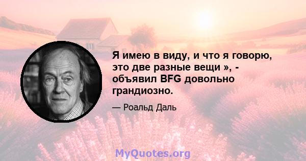 Я имею в виду, и что я говорю, это две разные вещи », - объявил BFG довольно грандиозно.