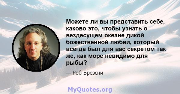 Можете ли вы представить себе, каково это, чтобы узнать о вездесущем океане дикой божественной любви, который всегда был для вас секретом так же, как море невидимо для рыбы?