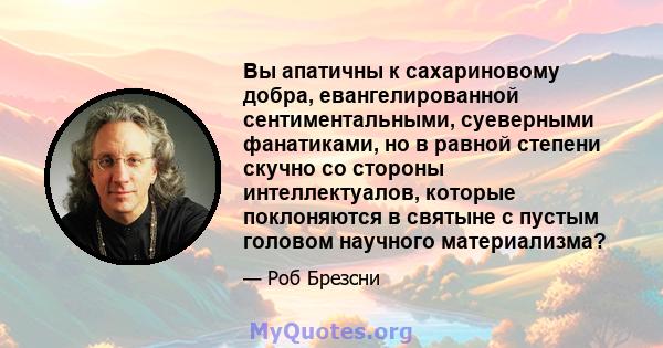 Вы апатичны к сахариновому добра, евангелированной сентиментальными, суеверными фанатиками, но в равной степени скучно со стороны интеллектуалов, которые поклоняются в святыне с пустым головом научного материализма?