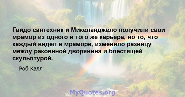 Гвидо сантехник и Микеланджело получили свой мрамор из одного и того же карьера, но то, что каждый видел в мраморе, изменило разницу между раковиной дворянина и блестящей скульптурой.