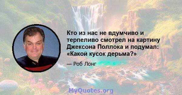 Кто из нас не вдумчиво и терпеливо смотрел на картину Джексона Поллока и подумал: «Какой кусок дерьма?»