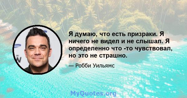 Я думаю, что есть призраки. Я ничего не видел и не слышал. Я определенно что -то чувствовал, но это не страшно.