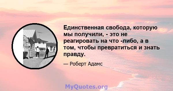 Единственная свобода, которую мы получили, - это не реагировать на что -либо, а в том, чтобы превратиться и знать правду.