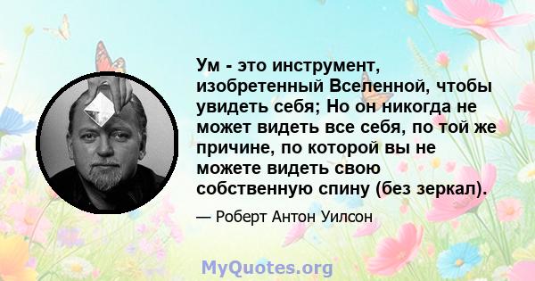 Ум - это инструмент, изобретенный Вселенной, чтобы увидеть себя; Но он никогда не может видеть все себя, по той же причине, по которой вы не можете видеть свою собственную спину (без зеркал).