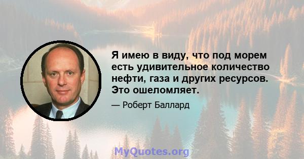 Я имею в виду, что под морем есть удивительное количество нефти, газа и других ресурсов. Это ошеломляет.