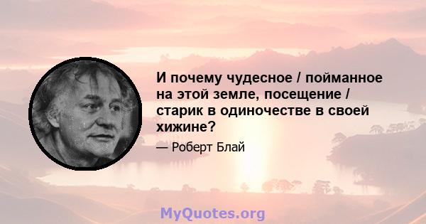 И почему чудесное / пойманное на этой земле, посещение / старик в одиночестве в своей хижине?