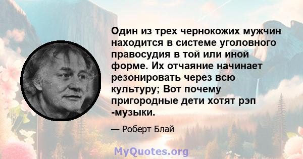 Один из трех чернокожих мужчин находится в системе уголовного правосудия в той или иной форме. Их отчаяние начинает резонировать через всю культуру; Вот почему пригородные дети хотят рэп -музыки.