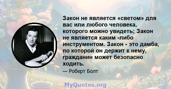 Закон не является «светом» для вас или любого человека, которого можно увидеть; Закон не является каким -либо инструментом. Закон - это дамба, по которой он держит к нему, гражданин может безопасно ходить.