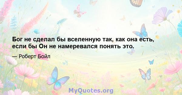 Бог не сделал бы вселенную так, как она есть, если бы Он не намеревался понять это.