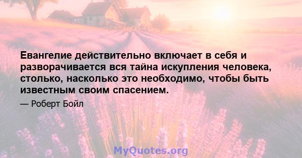 Евангелие действительно включает в себя и разворачивается вся тайна искупления человека, столько, насколько это необходимо, чтобы быть известным своим спасением.