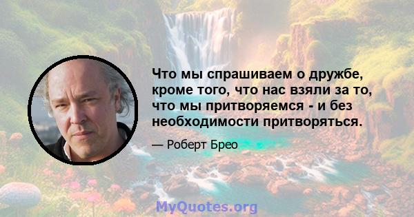 Что мы спрашиваем о дружбе, кроме того, что нас взяли за то, что мы притворяемся - и без необходимости притворяться.