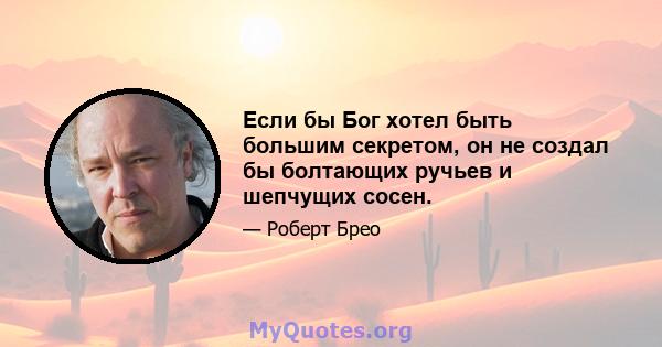 Если бы Бог хотел быть большим секретом, он не создал бы болтающих ручьев и шепчущих сосен.