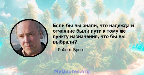 Если бы вы знали, что надежда и отчаяние были пути к тому же пункту назначения, что бы вы выбрали?