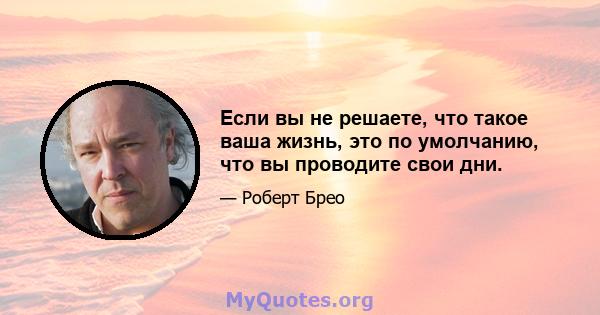 Если вы не решаете, что такое ваша жизнь, это по умолчанию, что вы проводите свои дни.