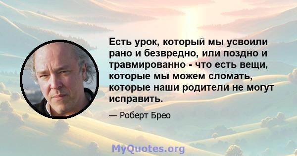 Есть урок, который мы усвоили рано и безвредно, или поздно и травмированно - что есть вещи, которые мы можем сломать, которые наши родители не могут исправить.