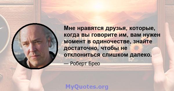 Мне нравятся друзья, которые, когда вы говорите им, вам нужен момент в одиночестве, знайте достаточно, чтобы не отклониться слишком далеко.