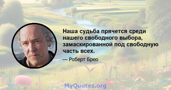 Наша судьба прячется среди нашего свободного выбора, замаскированной под свободную часть всех.