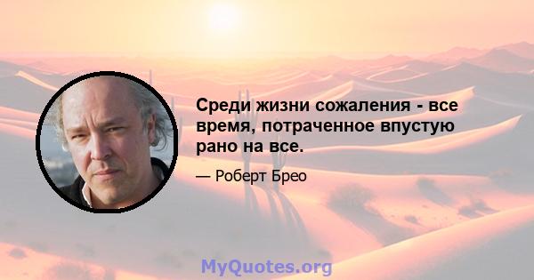 Среди жизни сожаления - все время, потраченное впустую рано на все.