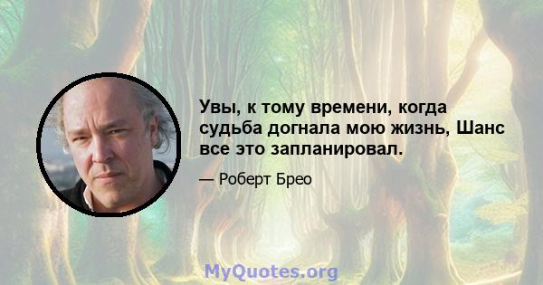 Увы, к тому времени, когда судьба догнала мою жизнь, Шанс все это запланировал.